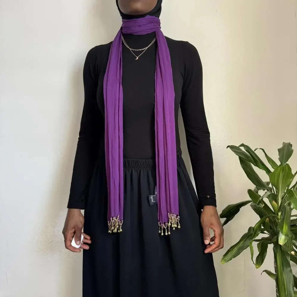 Vintage 90s/Y2K Honey Purple Crinkle Scarf w/‎ Brass Bells